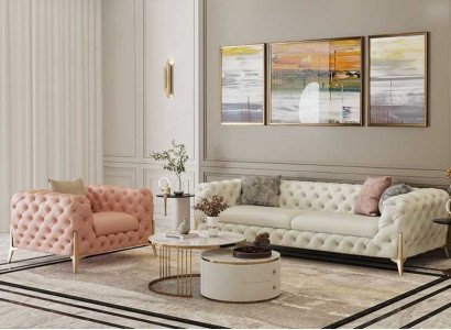 Living room Set Design Chesterfield Sofa set Leather Seat Upholstery 2pcs